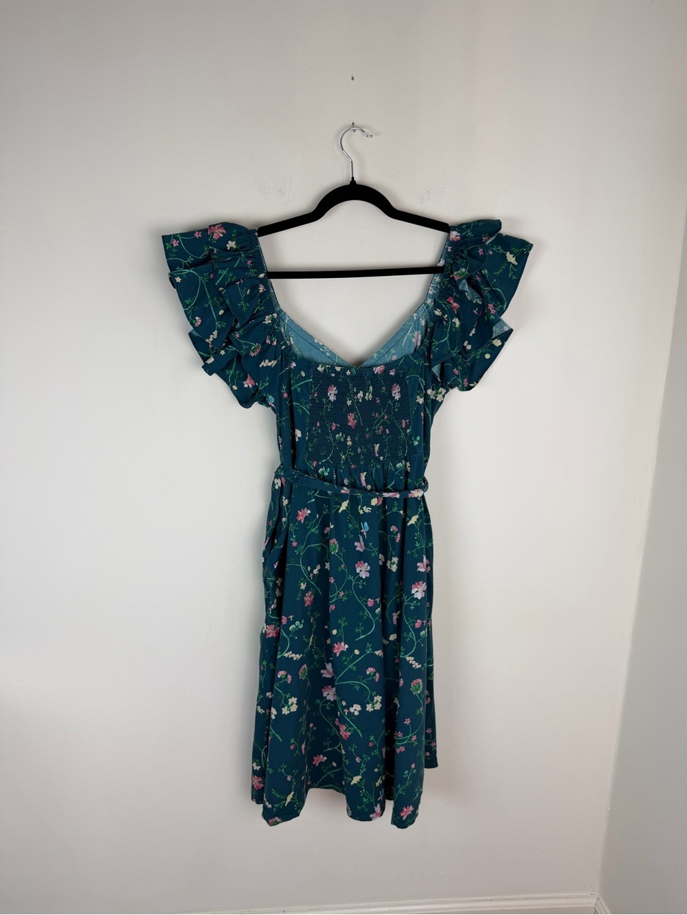 Hill House Ava Nap Dress Cotton Green Floral Ruffle Size XL - Picture 7 of 9